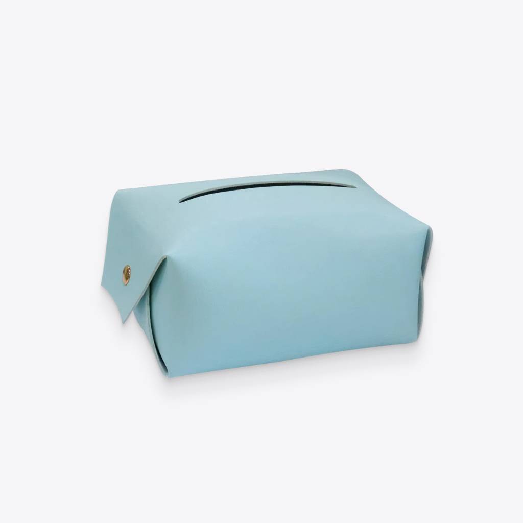 Blue Polyurethane Leather Tissue Box Cover